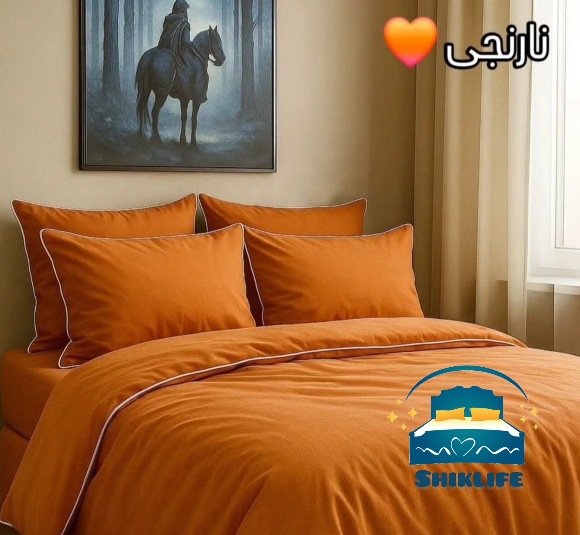 روتختی قیطون دوزی شده جنس میکرو براش ساده (نخ پنبه) رنگ نارنجی ارسال رایگان