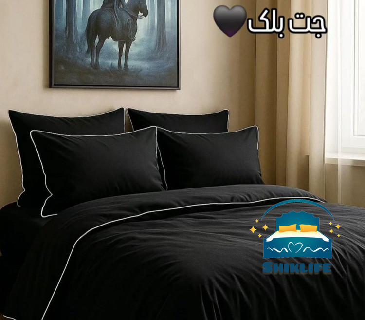 روتختی قیطون دوزی شده جنس میکرو براش ساده (نخ پنبه) رنگ جت بلک ارسال رایگان