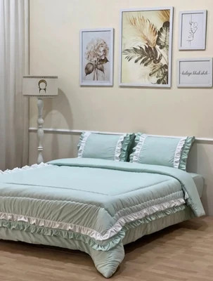 روتختی چین دار (دوچین) نخ پنبه براش رنگ سفید آبی روشن _ ارسال رایگان